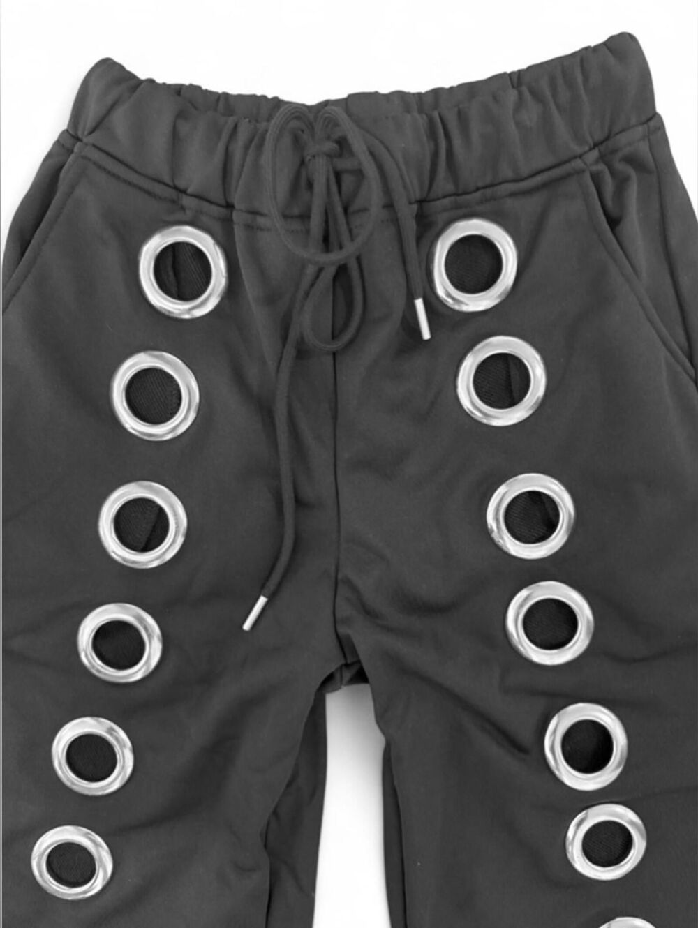 NWT Y2K Black Streetwear Oversized Grommet Wide Leg High Rise Pants Rave Grunge - Picture 10 of 15